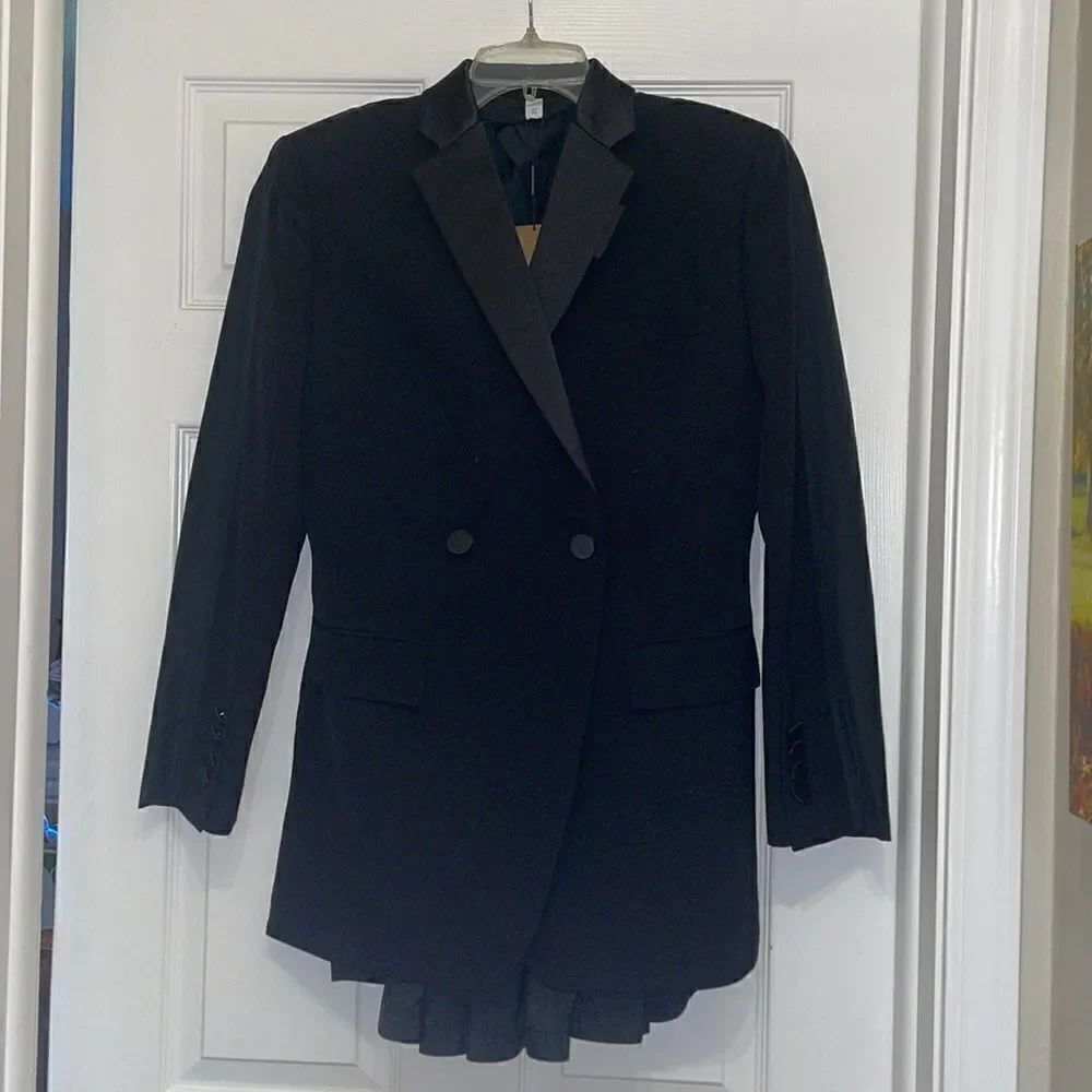 Burberry Black Wool And Taffeta Cut-out Back Tuxedo Jacket, NWT